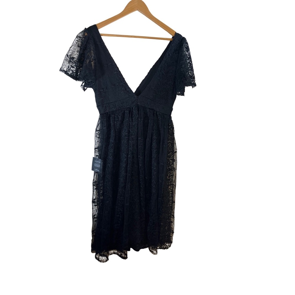Lulus Black Whimsigoth Lace Flutter Sleeve Deep V Neck A Line Dress Size Medium - Picture 2 of 3